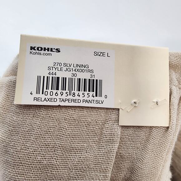 SO Tapered Leg 100% Cotton Pants Size L Oatmeal Relaxed Fit Casual Minimalist - Picture 7 of 9